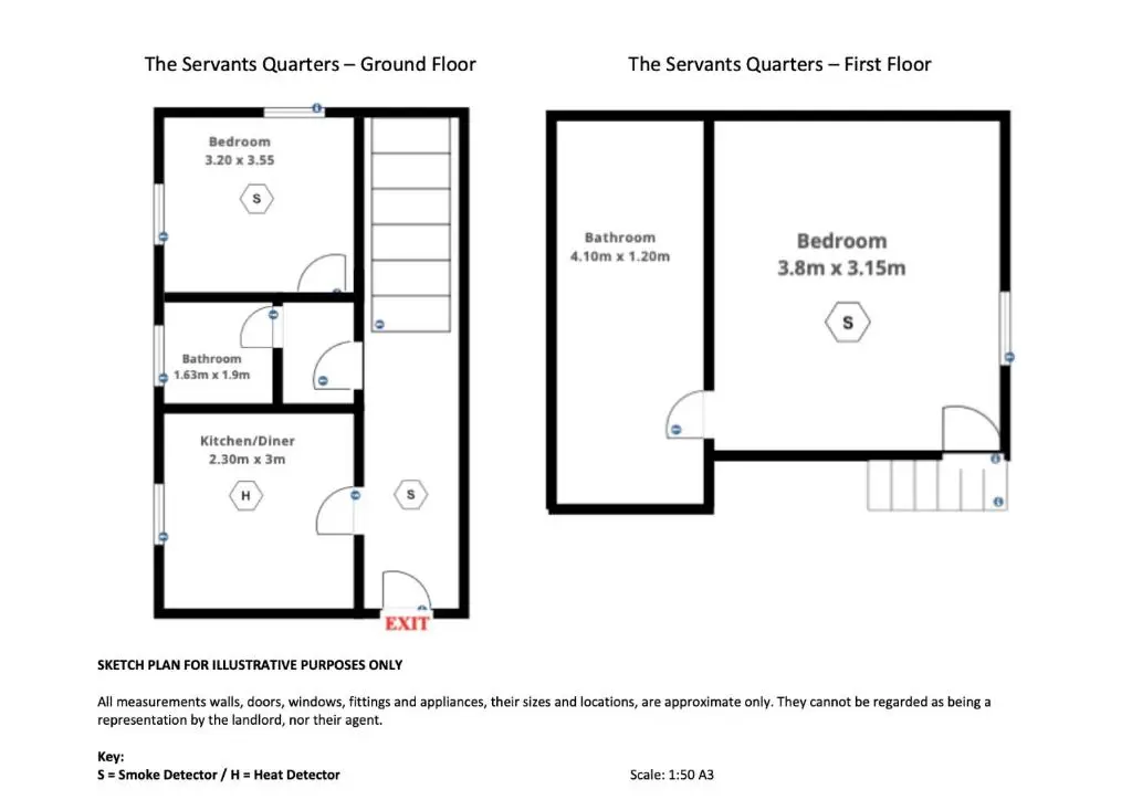 a schematic diagram of the elements corridor ground floor at The \u2018Servants Quarters@Delny House\u2019 in Invergordon