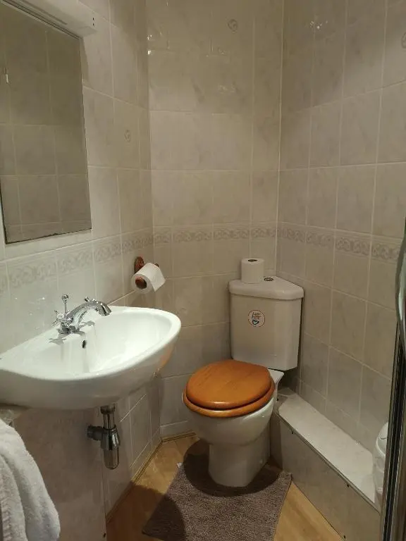 a bathroom with a toilet and a sink at Granville Guest House in Dyce