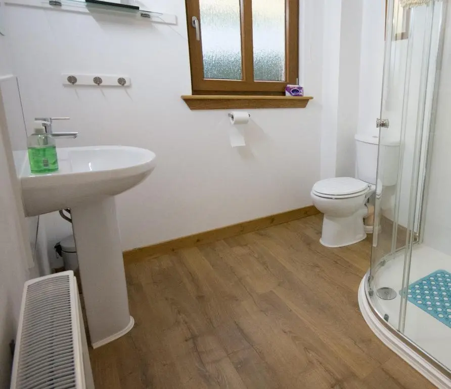 a bathroom with a sink and a toilet and a shower at Craik Na Dav B&B in Invermoriston