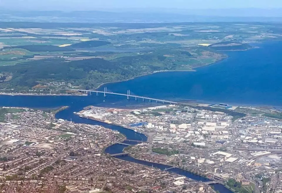 an aerial view of the allegheny river and the allegheny bridge at Corran Cottage in Inverness