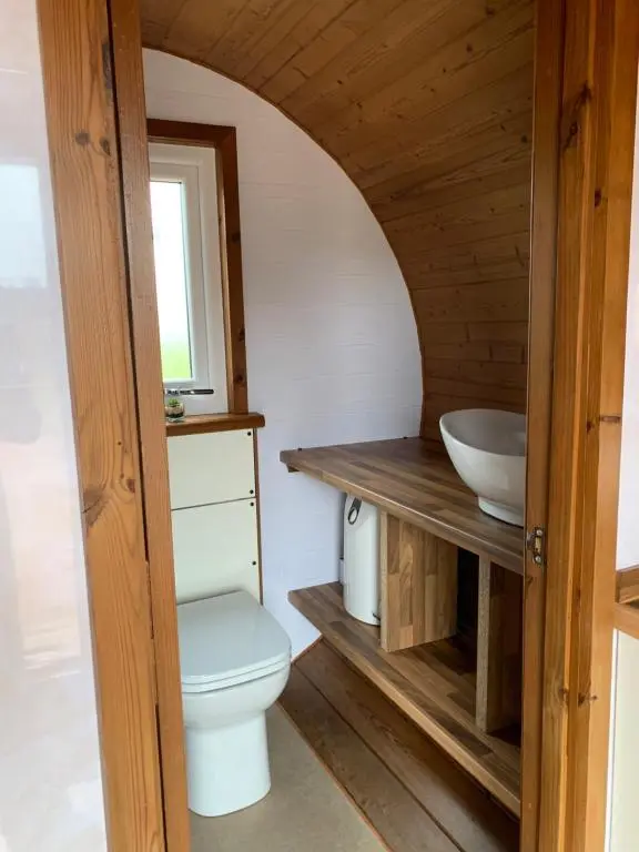 a bathroom with a toilet and a sink at AC/DC Glamping in New Aberdour