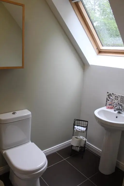 a bathroom with a toilet and a sink at Roualeyn in Huntly