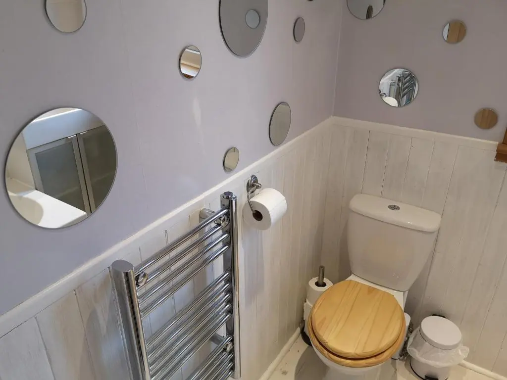 a bathroom with a toilet and a mirror at Perfect Stay Apartments No.20 in Inverness
