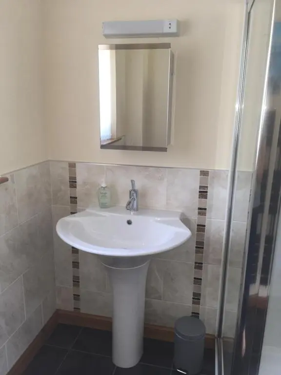 a bathroom with a white sink and a mirror at The Willows in Dalchreichart