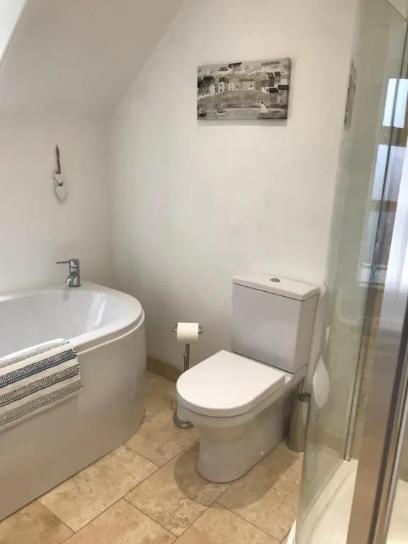 a bathroom with a toilet and a bath tub at Fantastic central location in Inverness