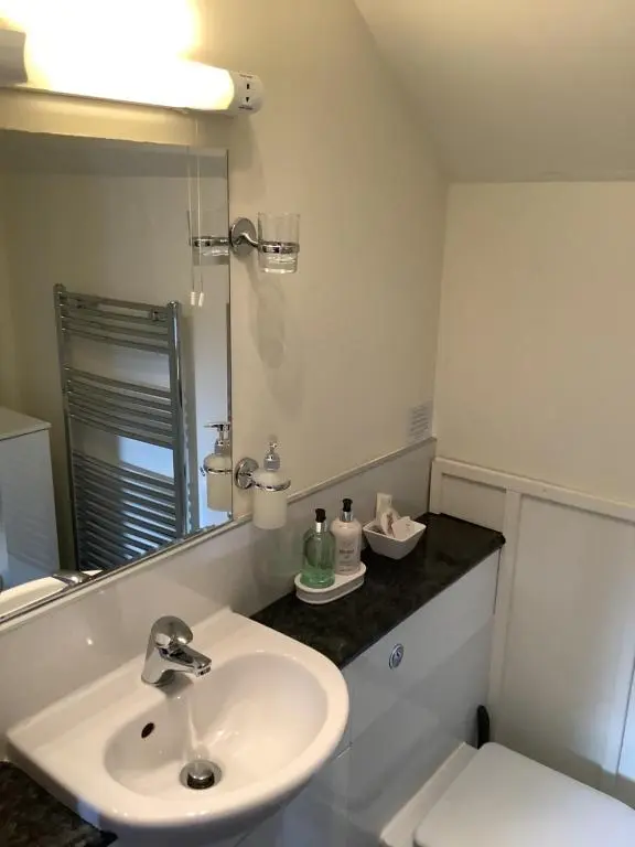 a bathroom with a sink and a mirror at Silverstrands in Inverness
