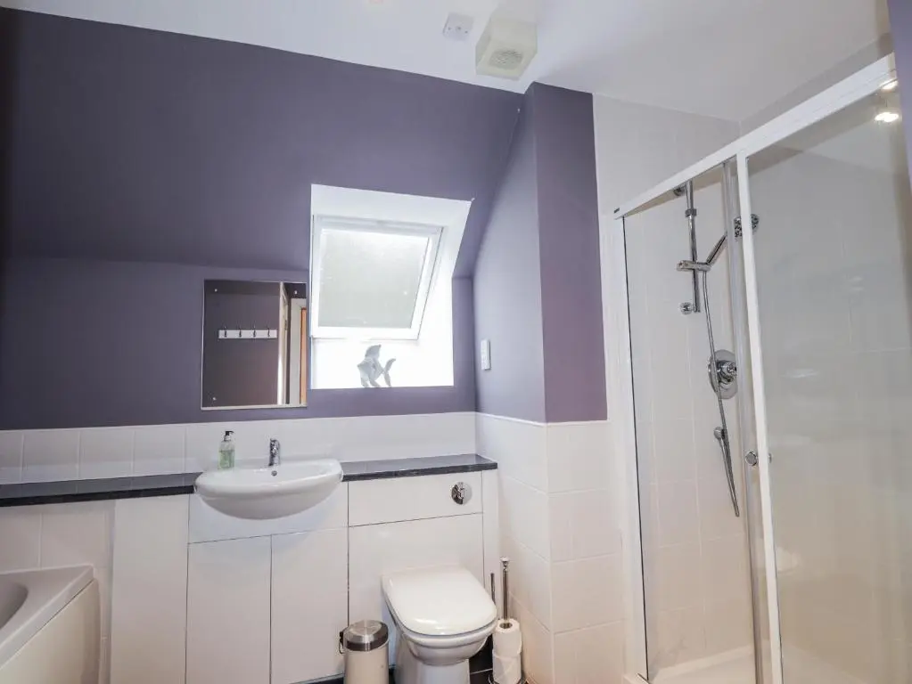 a bathroom with a toilet and a sink and a shower at Burnside House in Aviemore
