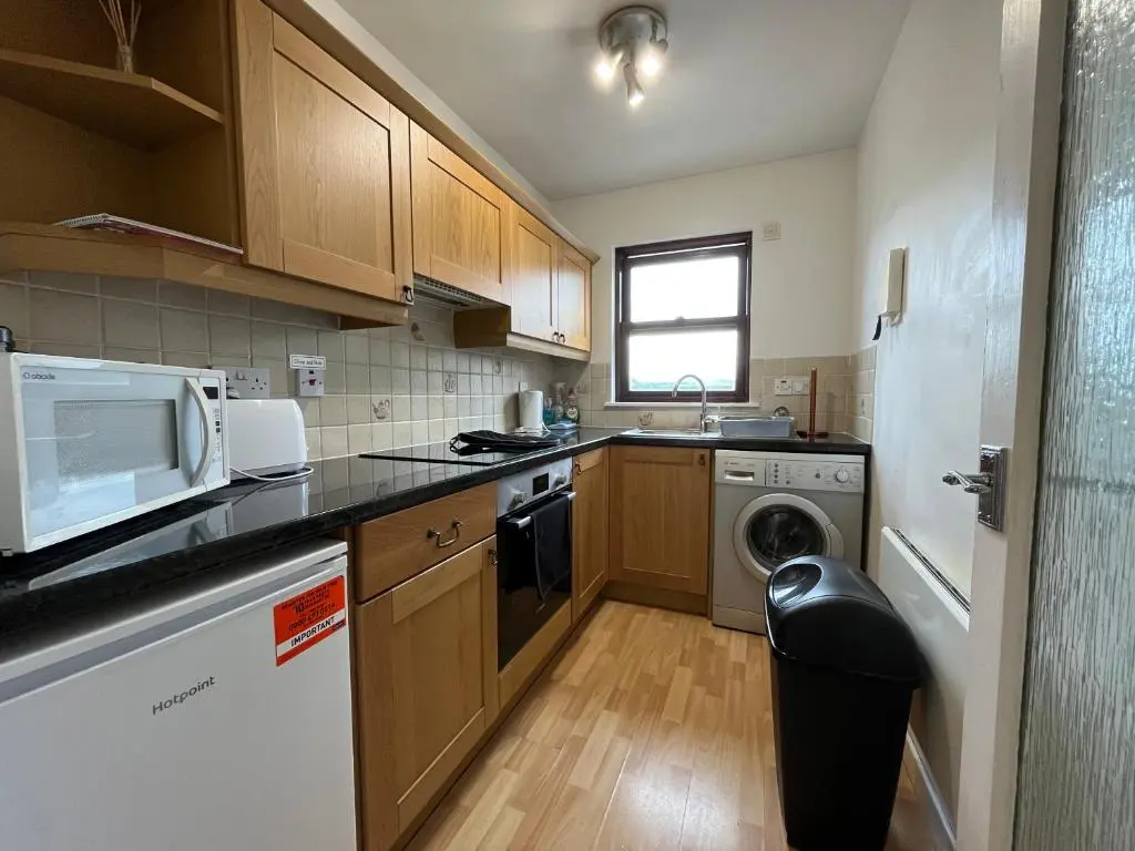 a small kitchen with a sink and a microwave at River View Apartment in Elgin