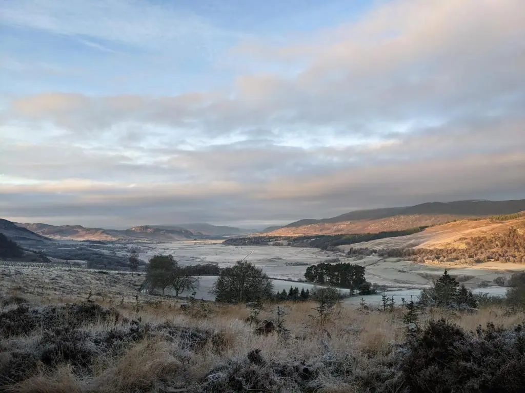 a view of a river in a field at Wee Wilds in Newtonmore