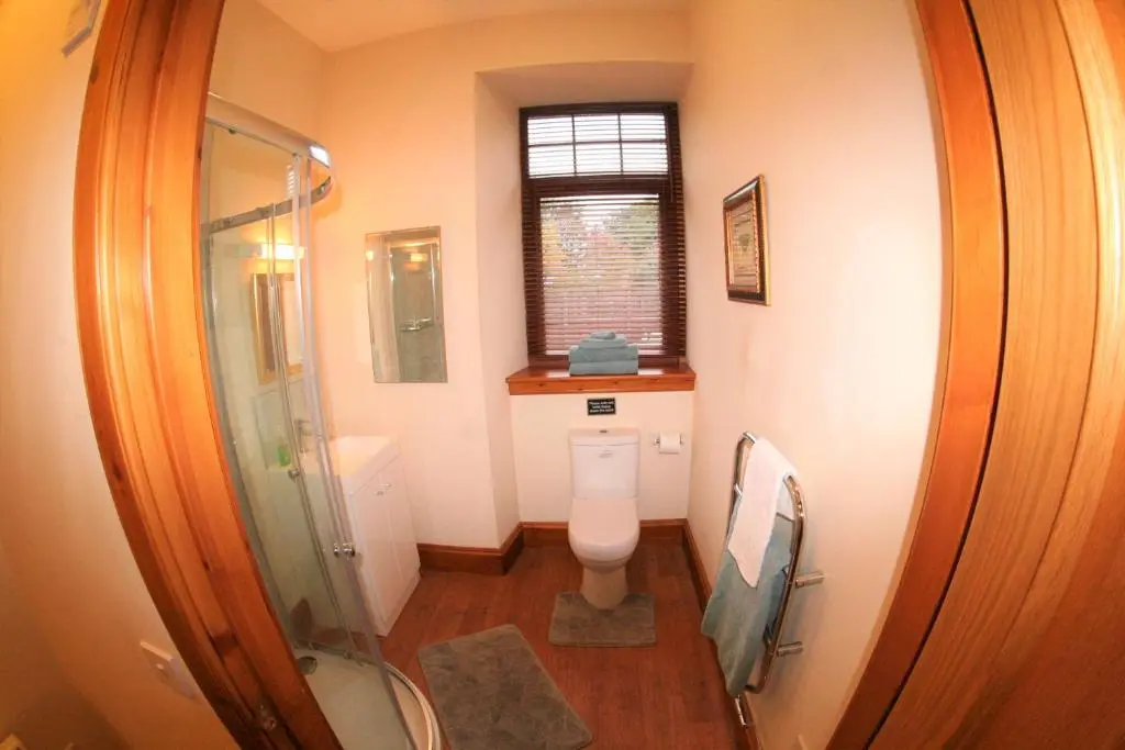 a small bathroom with a toilet and a window at Glenfiddich in Nairn