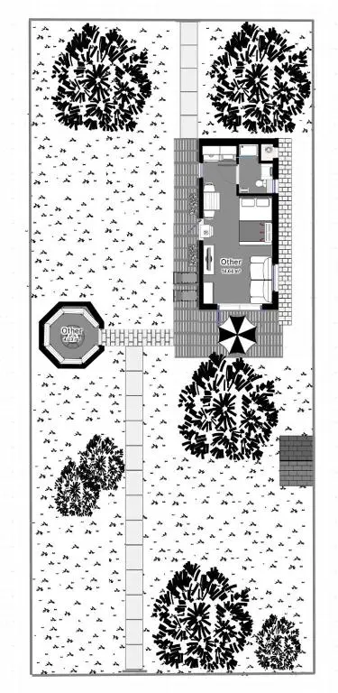 a floor plan of a building with plants at Royal Snug & Wee Snug Cabins in Kincardine O\u02bcNeil