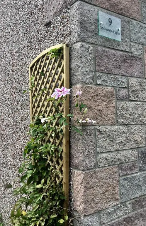 a flower in a wooden box on a stone wall at Balnakyle in Inverness