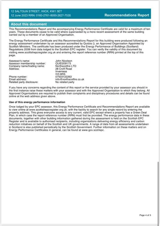 a screenshot of a page of a document at 2 Bedroom Townhouse on NC500, Wick, Highland in Wick