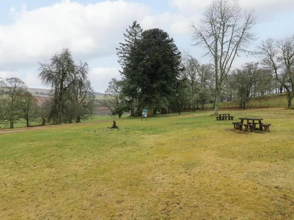a group of picnic tables in a field at South Mains Cottage - Craigievar Castle in Alford
