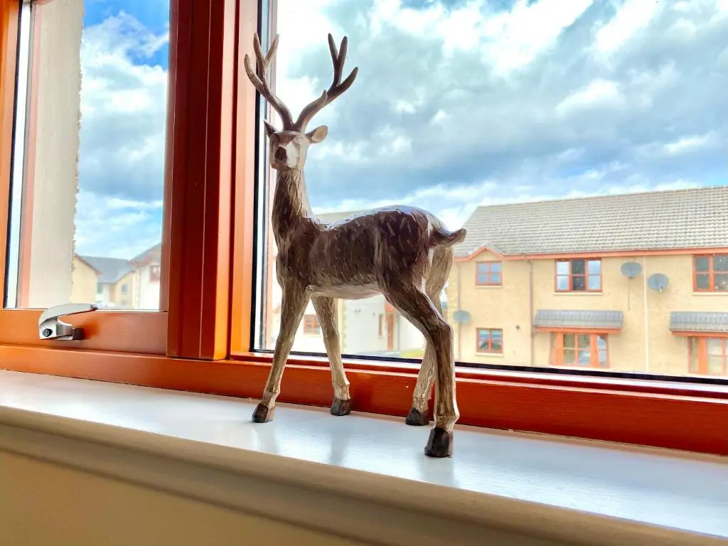 a figurine of a deer standing on a window sill at 100 Thornhill Drive, Elgin in Elgin