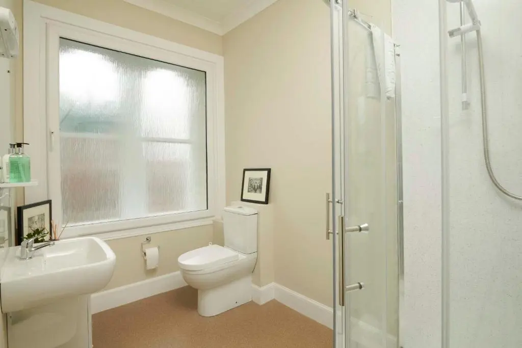 a bathroom with a toilet and a sink and a shower at Downright Gabbler in Beauly