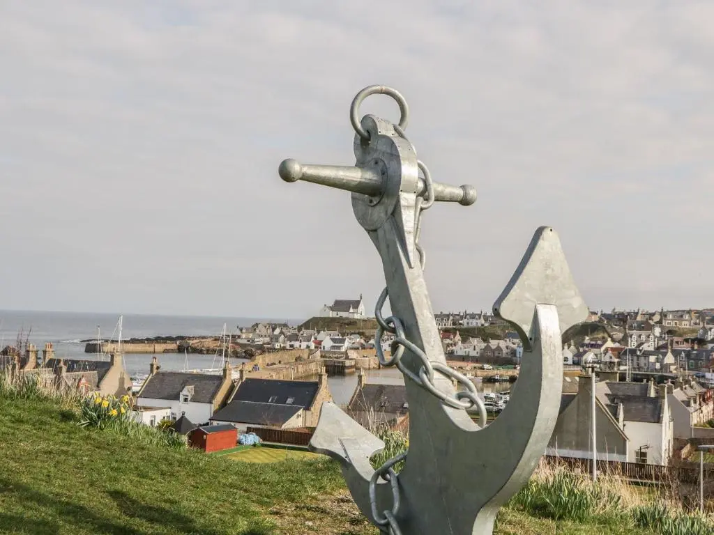 a metal statue of a fish on top of a hill at Harbour View in Buckie