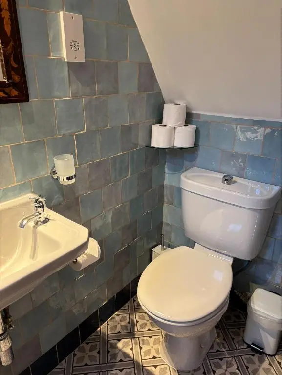 a bathroom with a toilet and a sink at Cambus O' May Traditional Highland Hotel in Ballater