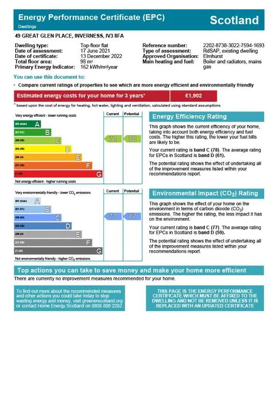 a screenshot of a page of a document with the descriptions of emergency performance certificates at No 49 a spacious executive apartment in Inverness in Inverness