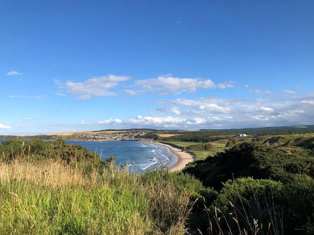 a view of a beach from a hill with the ocean at 4 Gordon Street in Buckie