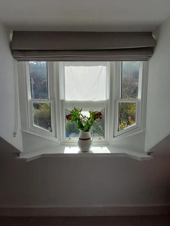 a window with a vase sitting on a window sill at Creel Cottage Seatown Cullen with Garden in Cullen