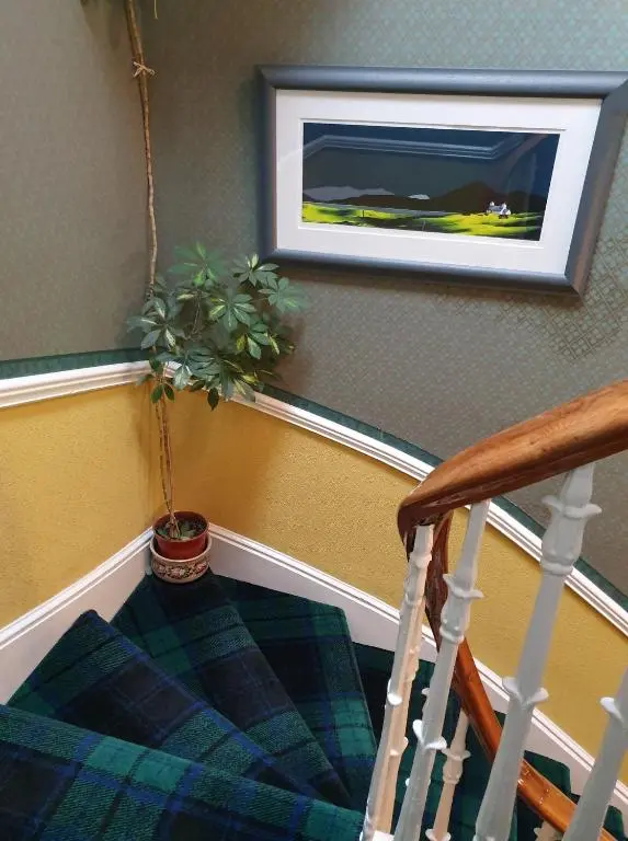 a staircase with a potted plant on the wall at Moyness House in Inverness