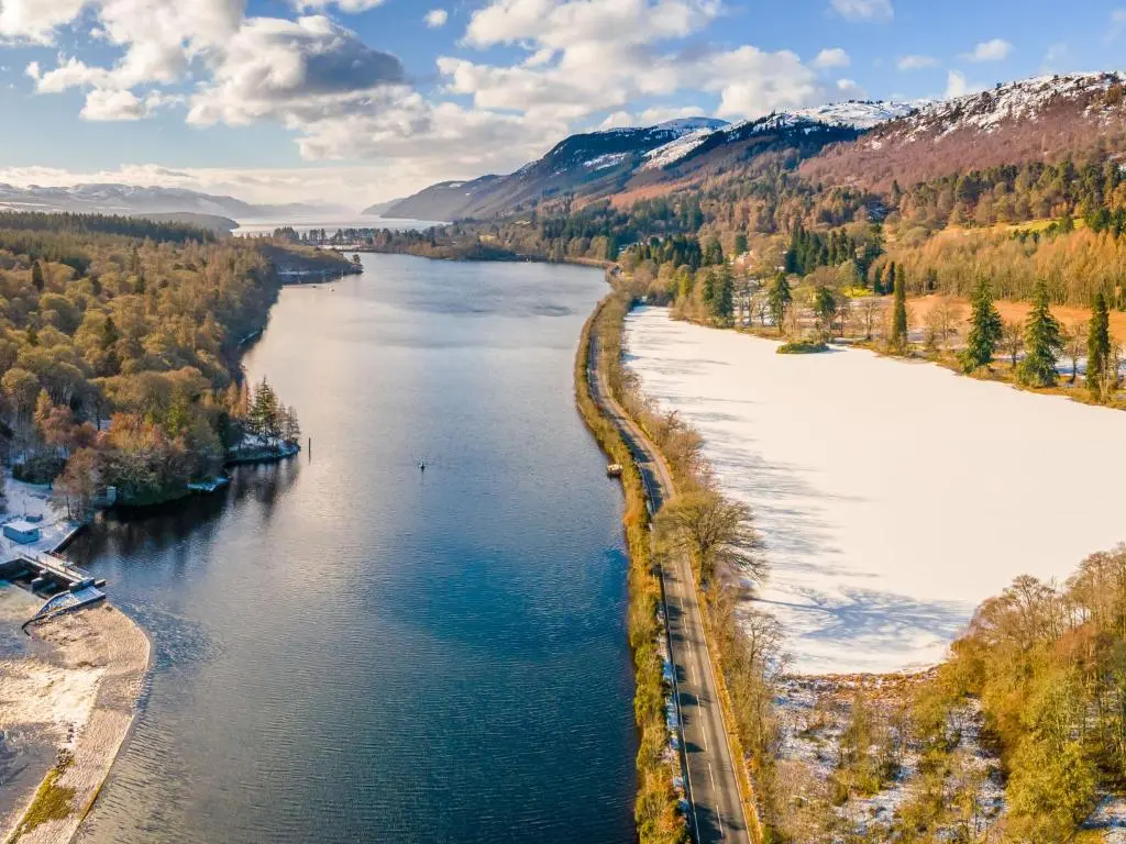 an aerial view of a river in the mountains at Holiday Home Sullivan by Interhome in Drumnadrochit