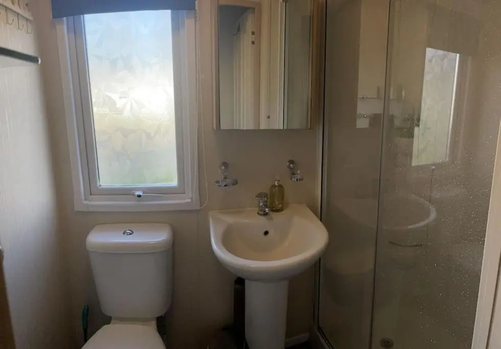 a bathroom with a toilet and a sink and a shower at Freedom Lodge-Aviemore with FREE Starlink Superfast broadband 150mbps - All bedding and towels included - Pet Free in Aviemore