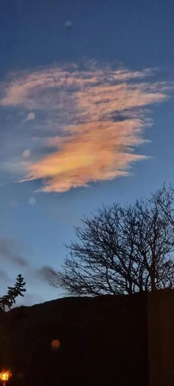 a cloudy sky with a tree in the foreground at The Shelter Stone Cottage in Aviemore