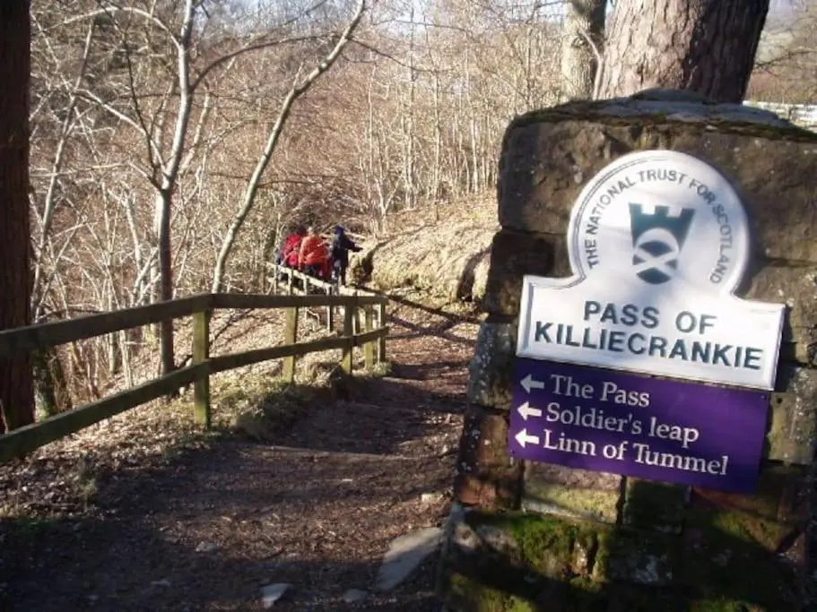 a sign for the pass of the solothurns leap limit oflimit on at Riverside Lodge in Killiecrankie in Bridge of Tilt