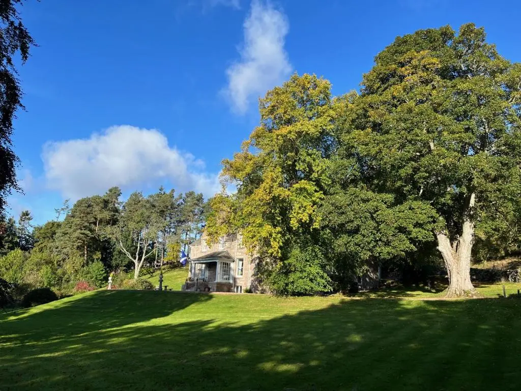 a large tree in front of a house at Craggan in Ballater